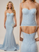 Light Blue Pearl Spaghetti Strap Corset Beaded Mermaid Prom Dress Formal Gown, PD4208