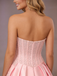 Pink Beaded Corset Prom Dress Satin Slit Formal Evening Gown Big Bow Strapless Party Dress, PD4213
