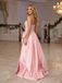 Pink Beaded Corset Prom Dress Satin Slit Formal Evening Gown Big Bow Strapless Party Dress, PD4213