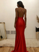 Sexy Red Soft Satin V-Neck High Slit Mermaid Maxi Formal Evening Gown for Party, PD4220