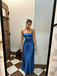 Chic Royal Blue Strapless Pleated Satin Prom Dress, Sleek Formal Gown for Cocktail Party, PD4228