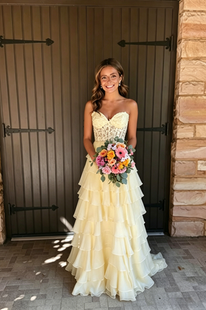 Cream Strapless Lace Corset Tiered Ruffle Wedding Dress Bridal Gown, PD4232