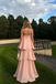 Romantic Pink Strapless Tiered Maxi Dress, Flowy Formal Gown Perfect for Wedding & Prom, PD4234