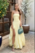 Elegant Buttery Yellow Strapless High Slit Maxi Dress Formal Gown for Prom & Bridal Event, PD4236