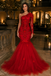 Luxury Red Lace Mermaid Prom Dress with Sheer Long Sleeve and Tulle Hem, PD4243