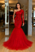 Luxury Red Lace Mermaid Prom Dress with Sheer Long Sleeve and Tulle Hem, PD4243
