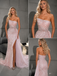 Sparkly Blush Pink Beaded Strapless Mermaid Prom Dress With Slit, PD4248
