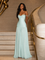Elegant Mint Green Off Shoulder Ruched Chiffon A-Line Formal Dress, PD4255