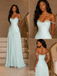 Elegant Mint Green Off Shoulder Ruched Chiffon A-Line Formal Dress, PD4255