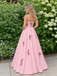 Pink Strapless Floral Embroidered A Line Prom Dress, PD4256
