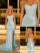 Sparkly Tiffany Blue Strapless Mermaid Long Prom Dress With Side Slit, PD4266