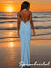 Sexy Sky Blue Jersey Halter Deep V Twist Ruched Open Back Maxi Evening Dress, PD4271