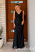 Elegant Black Satin Spaghetti Straps Cowl Mermaid Maxi Formal Evening Dress, PD4272
