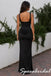 Chic Black Satin Spaghetti Straps Scoop Neck Corset Mermaid Floor Length Formal Dress, PD4273