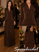 Elegant Rich Brown Gathered Bust Long Sleeve Pleated Skirt Floor Length Prom Dress, PD4275