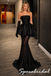 Elegant Black Satin Strapless Peplum Sheer Mermaid Formal Long Dress, PD4276