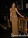 Sparkly Gold Sequin Beaded Halter Sheath Formal Dress Open Back, PD4279