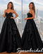 Elegant Black Satin Strapless Ball Gown With Large 3D Rose, PD4282