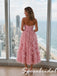 Cute Blush Pink Strapless 3D Floral Midi Tulle Dress, PD4283