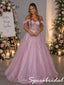 Romantic Off Shoulder Pink Glitter Tulle Corset Ball Prom Dress, PD4288