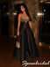 Glam Sweetheart Black Satin Beaded Corset A Line Prom Gown, PD4289