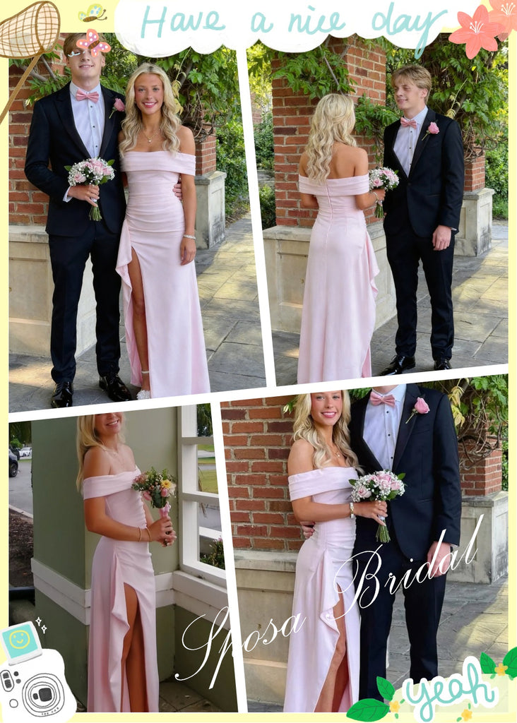 Sexy Crepe Off Shoulder Sleeveless Ruffles Side Slit Mermaid Maxi Prom Dress, PD4098