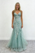 Sexy Tulle Spaghetti Straps V-Neck Lace Appliques Mermaid Floor Length Prom Dress, PD4120