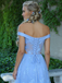 Sky-Blue Off-the-Shoulder Prom Dress with Lace Overlay and Corset Back, PD4123