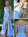 Sky-Blue Off-the-Shoulder Prom Dress with Lace Overlay and Corset Back, PD4123