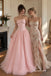 Blush Pink Beaded Embroidery Satin Strapless Corset Tulle Ball Gown Floor Length Evening Dress, PD4328