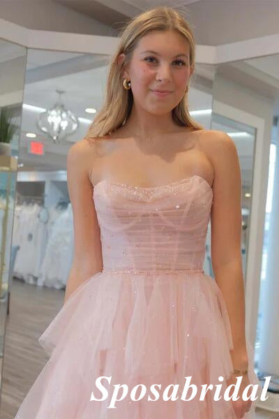 Lovely Pink Tulle Sweetheart A-Line Long Prom Dresses, PD3823