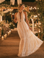 Boho White Eyelet Halter Maxi Wedding Dress, WD3118