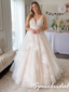 Lace Floral Tulle Deep V Spaghetti Straps Corset Back Wedding Dress Bridal Gown, WD3122