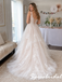 Lace Floral Tulle Deep V Spaghetti Straps Corset Back Wedding Dress Bridal Gown, WD3122