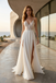 Simple White Chiffon V-Neck Wedding Dress with Double Slits, WD3112
