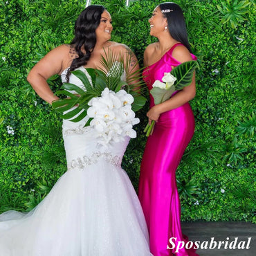 Sexy Soft Satin One Shoulder Sleeveless Side Slit Mermaid Floor Length Bridesmaid Dress, BD3290