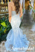 Sexy Blue Tulle And Lace Spaghetti Straps Lace Up Back Mermaid Long Prom Dresses, PD3827