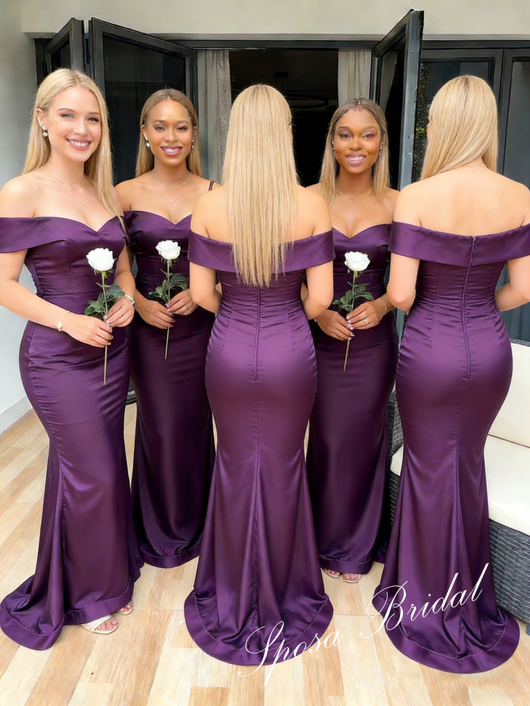 Sexy Soft Satin Off Shoulder Sleeveless Floor-Length Mermaid Maxi Bridesmaid Dresses, BD3443