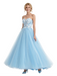 Sweet Tulle Blue And White Sweetheart Sleeveless A-Line Maxi Prom Dress with Appliques, PD4040