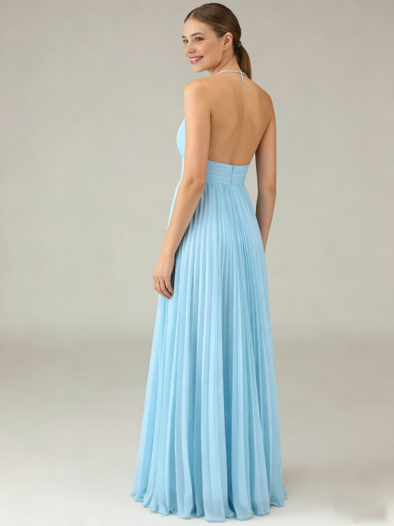 Sexy Halter Chiffon Sleeveless Floor-Length A-Line Maxi Mermaid Bridesmaid Dresses, BD3444