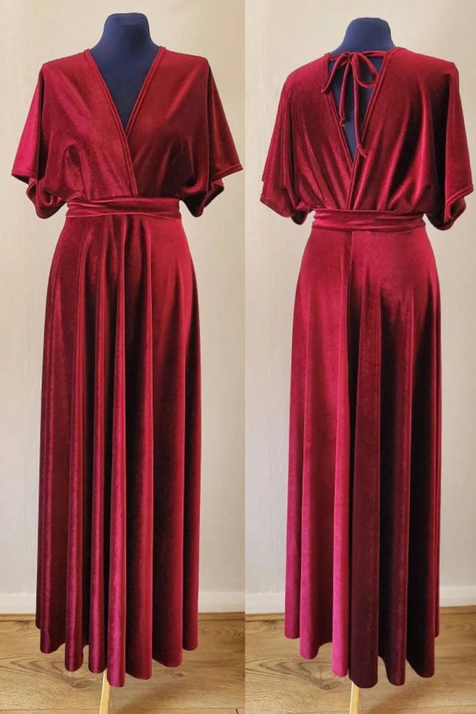 Elegant Velvet Flutter Sleeves Floor-Length A-Line Mother Of The Bride Dresses, SFM006