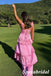 Soft Satin Spaghetti Straps Split Long Prom Dress Formal Party Dress With Ruffle, PD3986