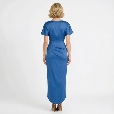 Elegant Soft Satin Short Sleeves V-Neck High-Low Sheath Mother Of The Bride Dresses, SFM010