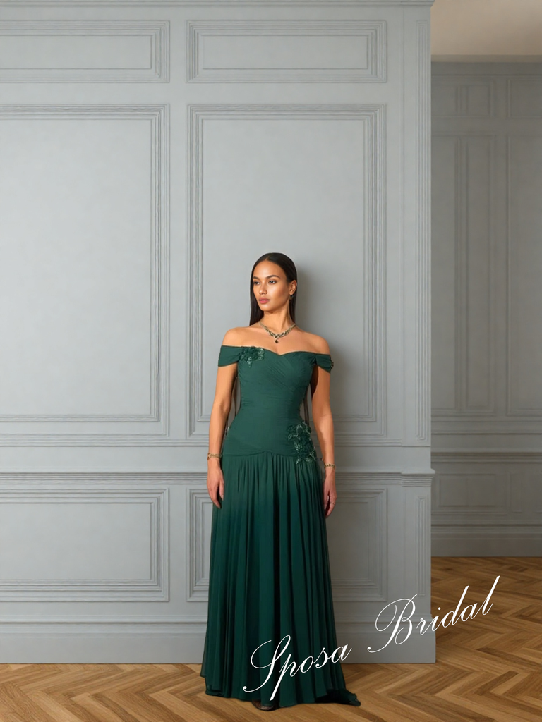 Elegant Chiffon Off Shoulder A-Line Mother Of The Bride Dresses with Appliques, SFM012