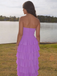 Lavender Purple Strapless Tiered Ruffle Maxi Dress for Prom & Formal Events, PD4126