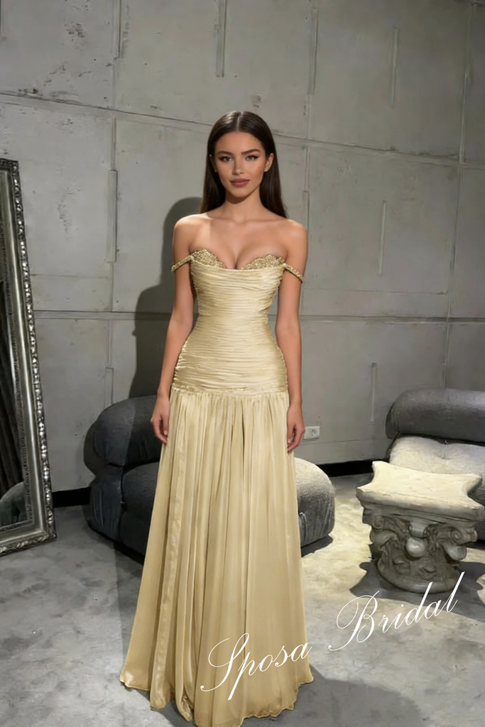 Sexy Off Shoulder Sleeveless A-Line Prom Dress with Beading, PD4067