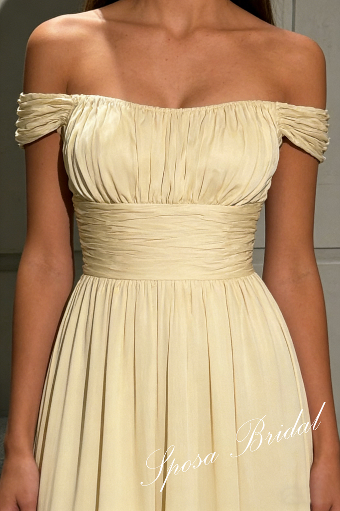 Sexy Off Shoulder Ruched Chiffon Sleeveless A-Line Prom Dress, PD4068