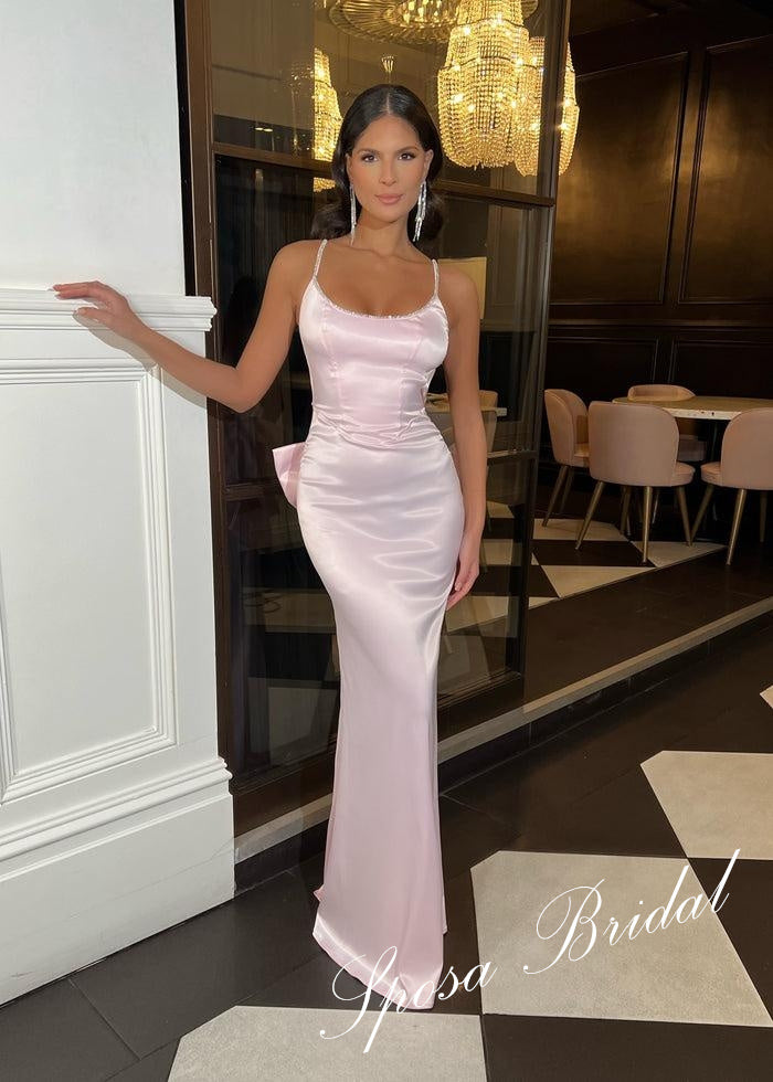 Elegant Soft Satin Spaghetti Straps Sleeveless Mermaid Prom Dress, PD4073
