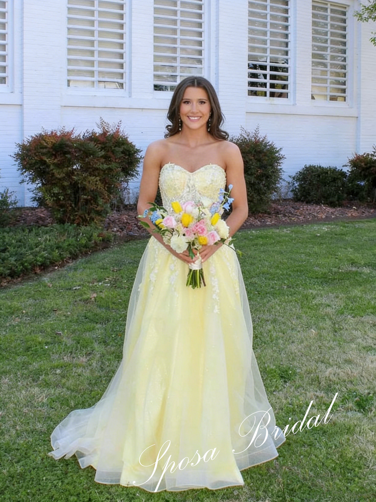 Elegant Tulle And Lace Sweetheart Sleeveless A-Line Floor Length Prom Dress, PD4086