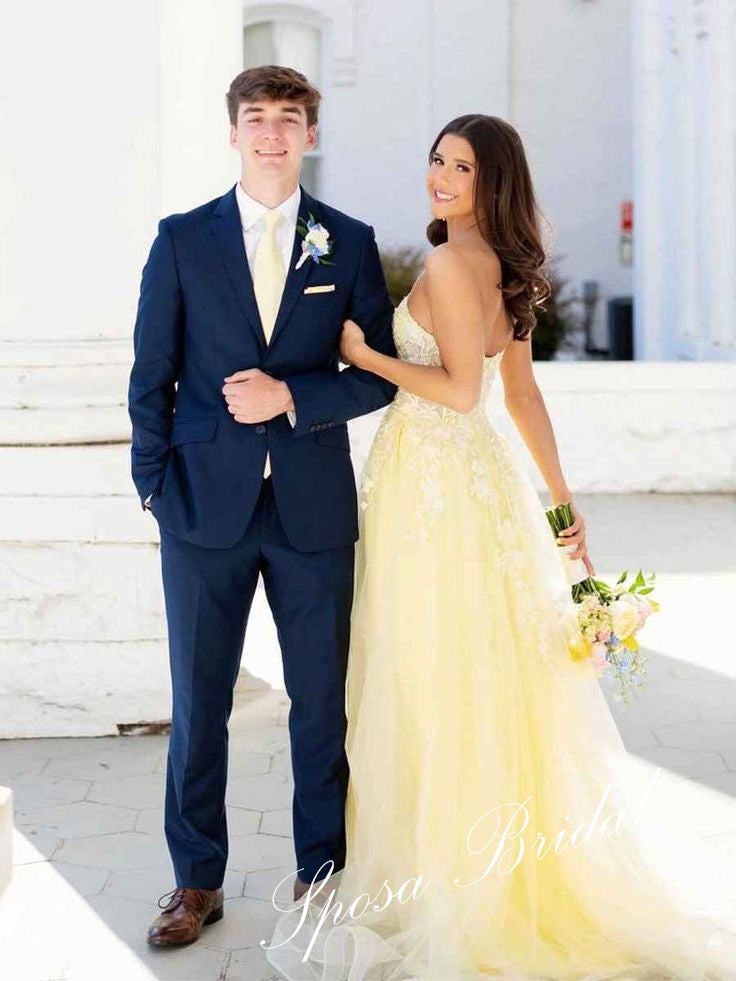 Elegant Tulle And Lace Sweetheart Sleeveless A-Line Floor Length Prom Dress, PD4086